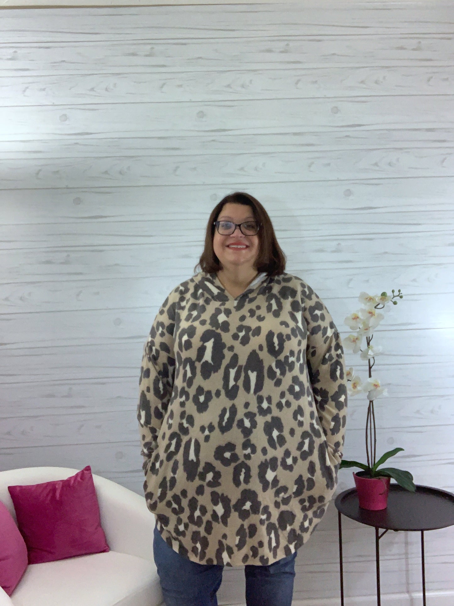 Cora tan animal print tunic top with hood 22