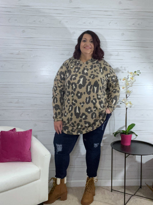 Cora tan animal print tunic top with hood 22
